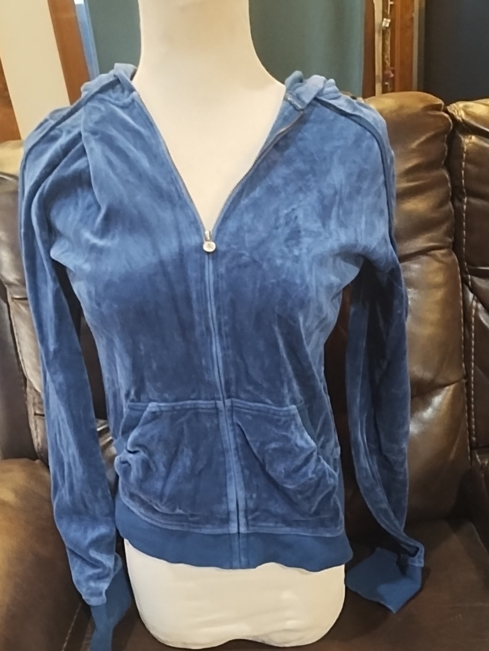 Express Blue Velour Zip Hoodie